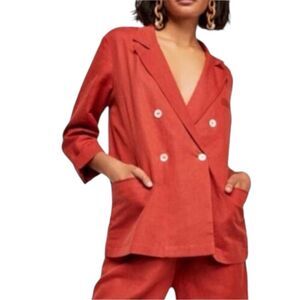 Free People Winnie Double Breasted Blazer Terracotta Orange Linen Blend Jacket